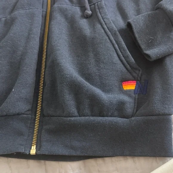 Aviator Nation 5 Stripe Zip Up Hoodie in Charcoal rainbow S - Picture 5 of 6
